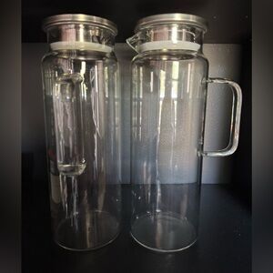 Glass Pitcher Set with Lids